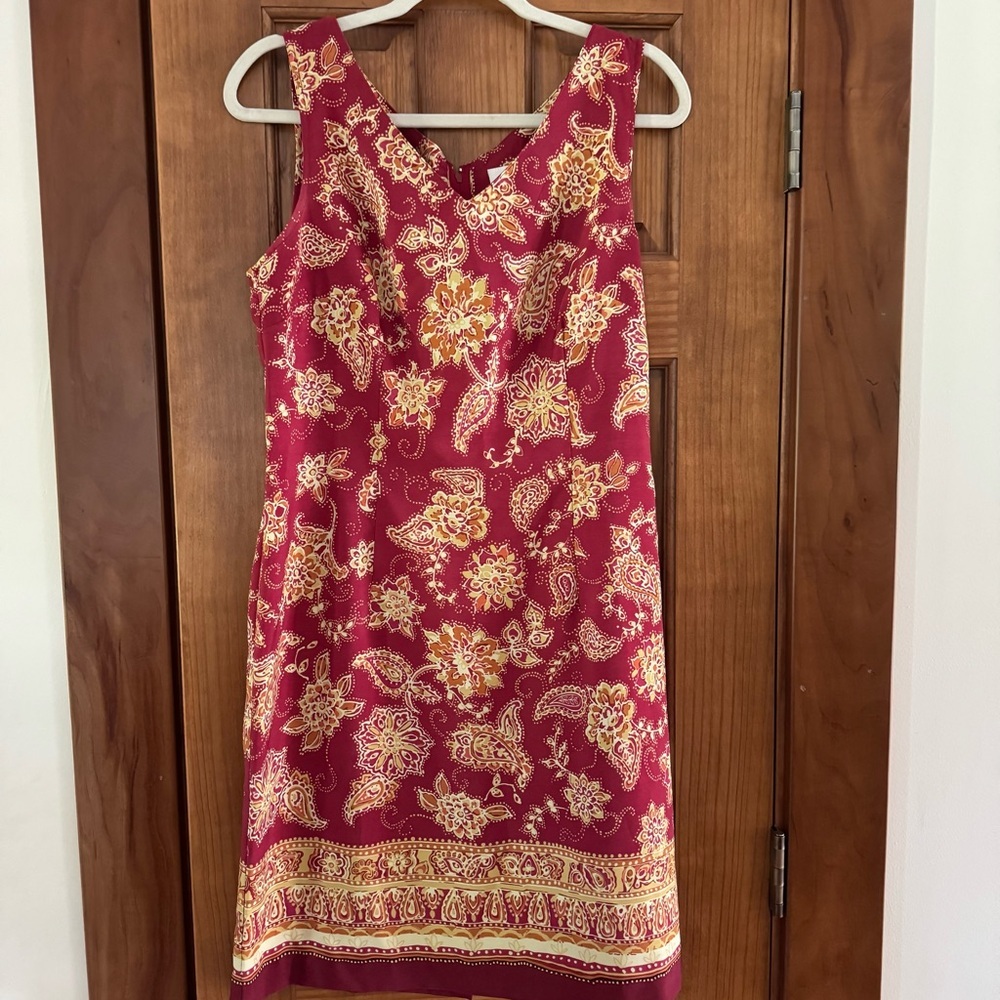 Kathie Lee Collection Midi Dress Women’s 10 Red Yellow Paisley Sleeveless Spring